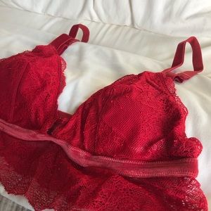 Red triangle bralette w/ velvet accents